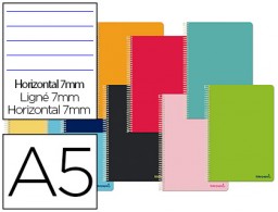 Cuaderno espiral Liderpapel Smart A5 tapa blanda 80h 60g/m² microperforadas horizontal 7mm. 4 taladros colores surtidos
